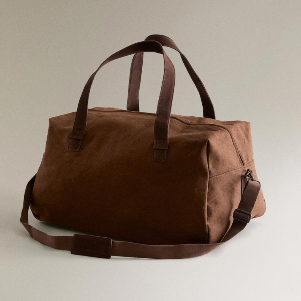Zara Brown Canvas Duffle Bag NWT